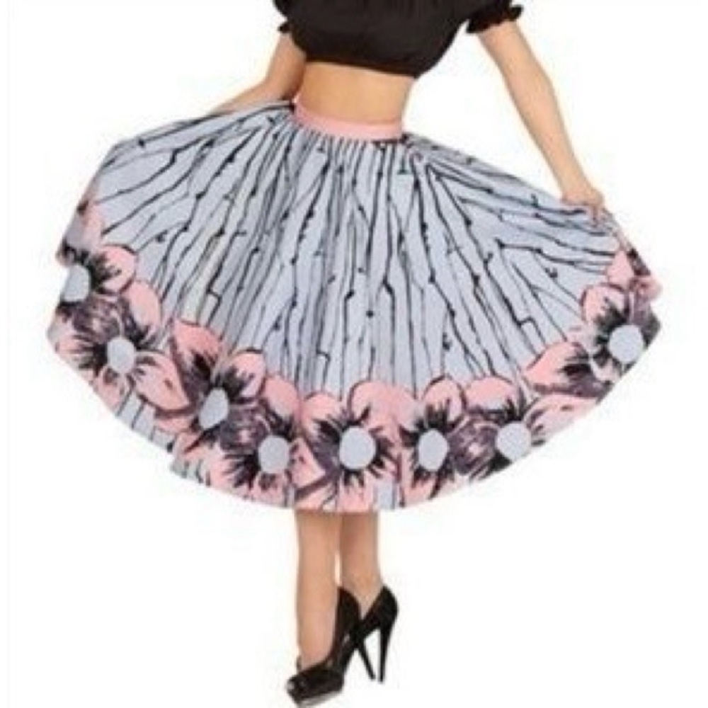 NWT Tatyana Floral Midi Skirt in Pink and Black